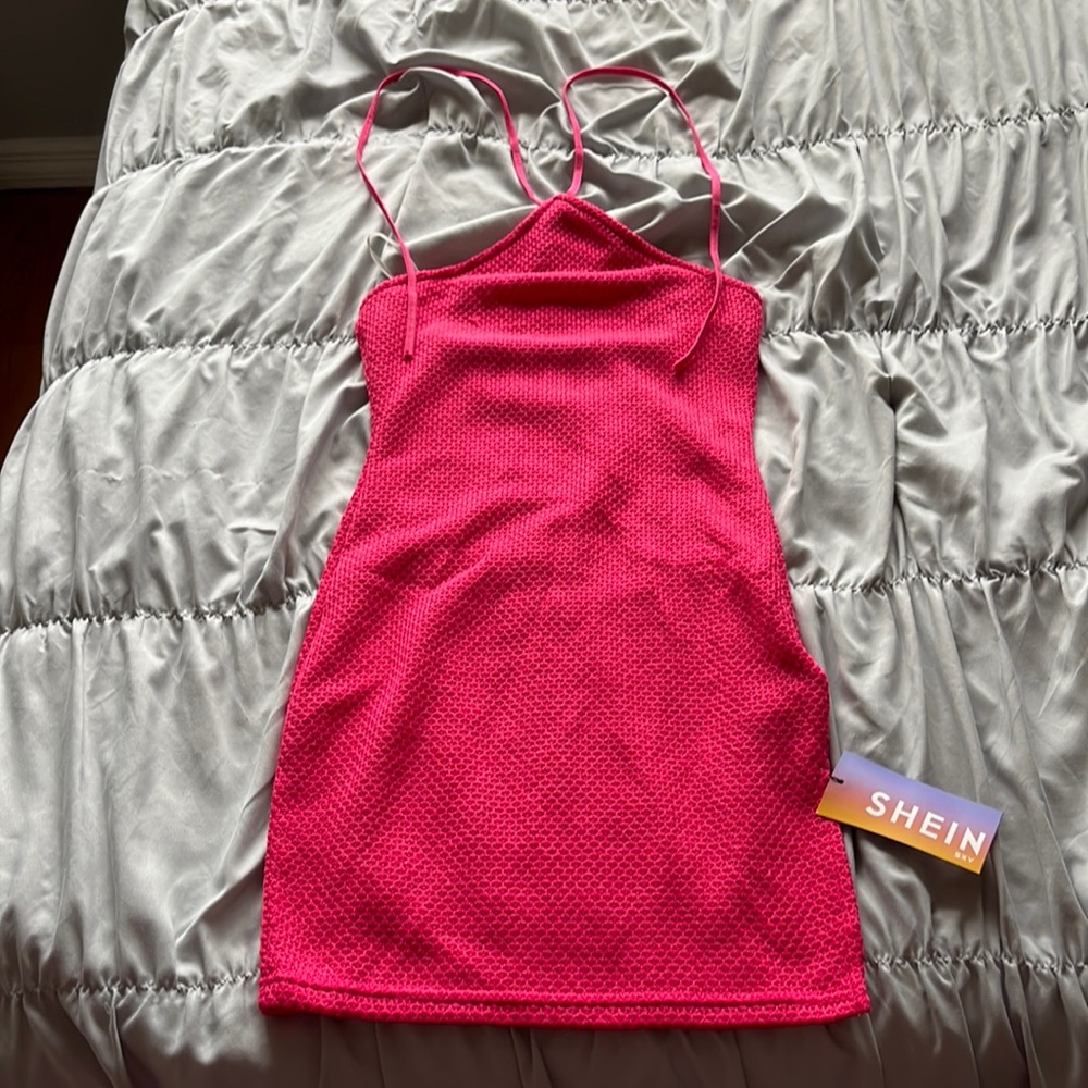 Pink tie mini dress